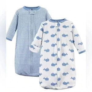 Hudson Baby 0-3M Sleep Sacks 2 Blue Whale Striped‎ Wearable Blankets (0815)